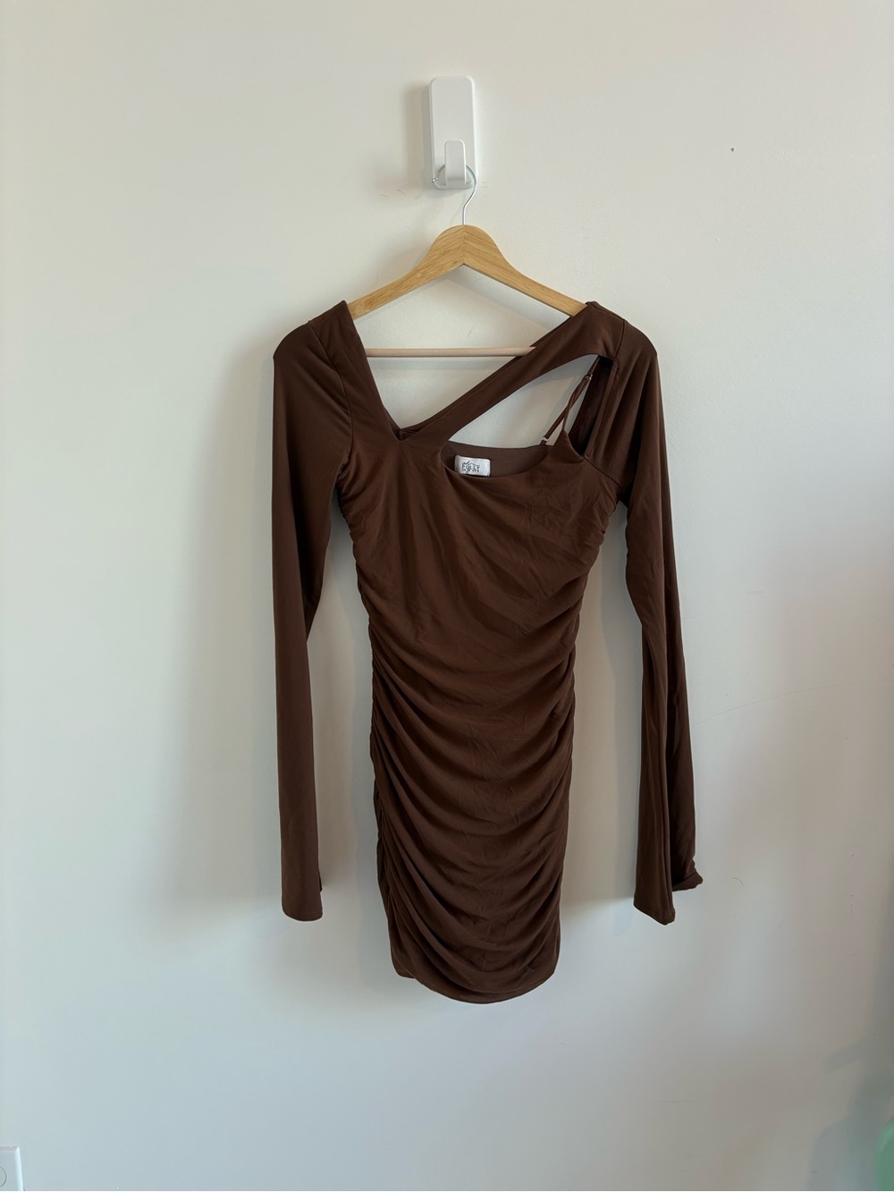 Oh Polly Brown Ruched Long-Sleeve Asymmetrical Dress